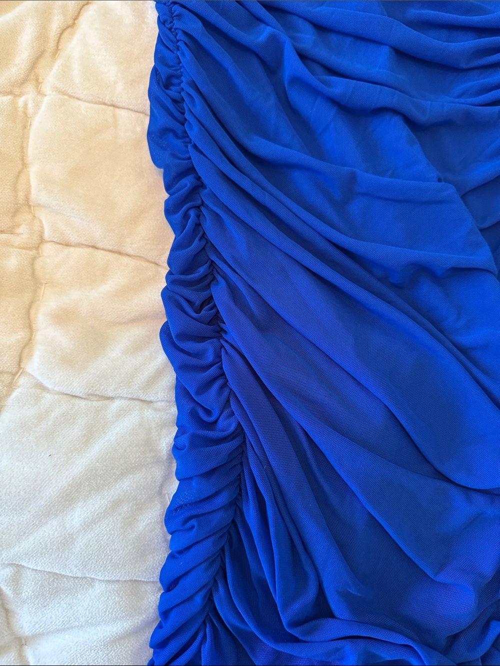 One-Shoulder Cobalt Ruched Mini Dress - Picture 4 of 5